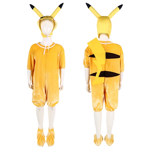 Pikachu Kids Costume Pokemon Dress Up  Yellow Plush Pokemon Jumpsuit Halloween Outfit for Boys Girls for Halloween Birthday Parties Cosplay