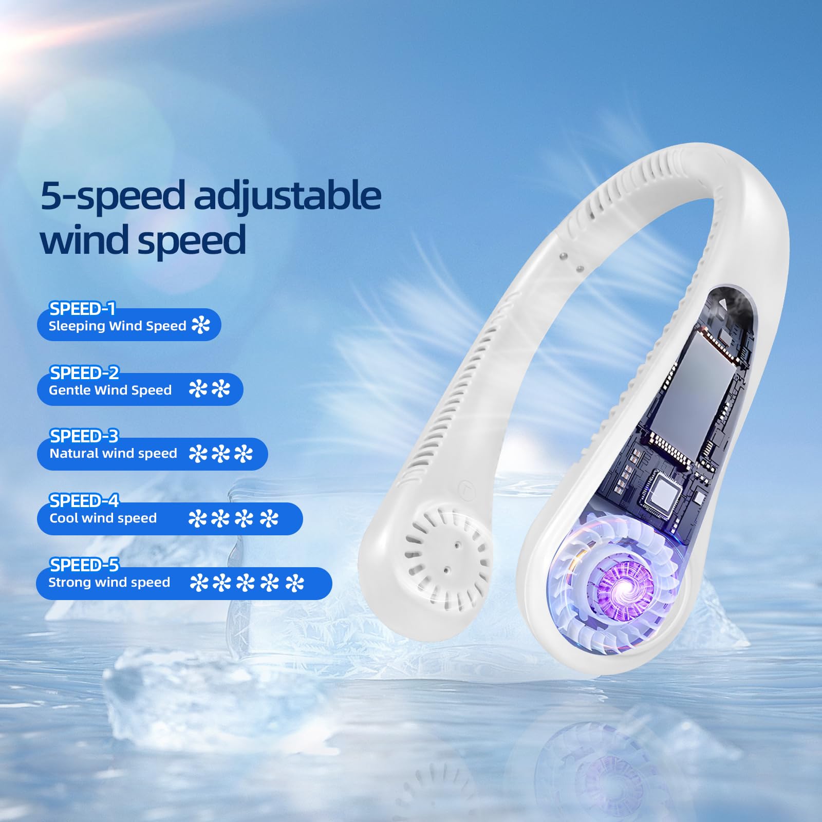 (Black) MakeCool Portable Neck Fan Neck Fans USB Rechargeable 5 Speed Hanging Bladeless Fan 360 Degrees Airflow Neck Fans for Men Women Rechargeable