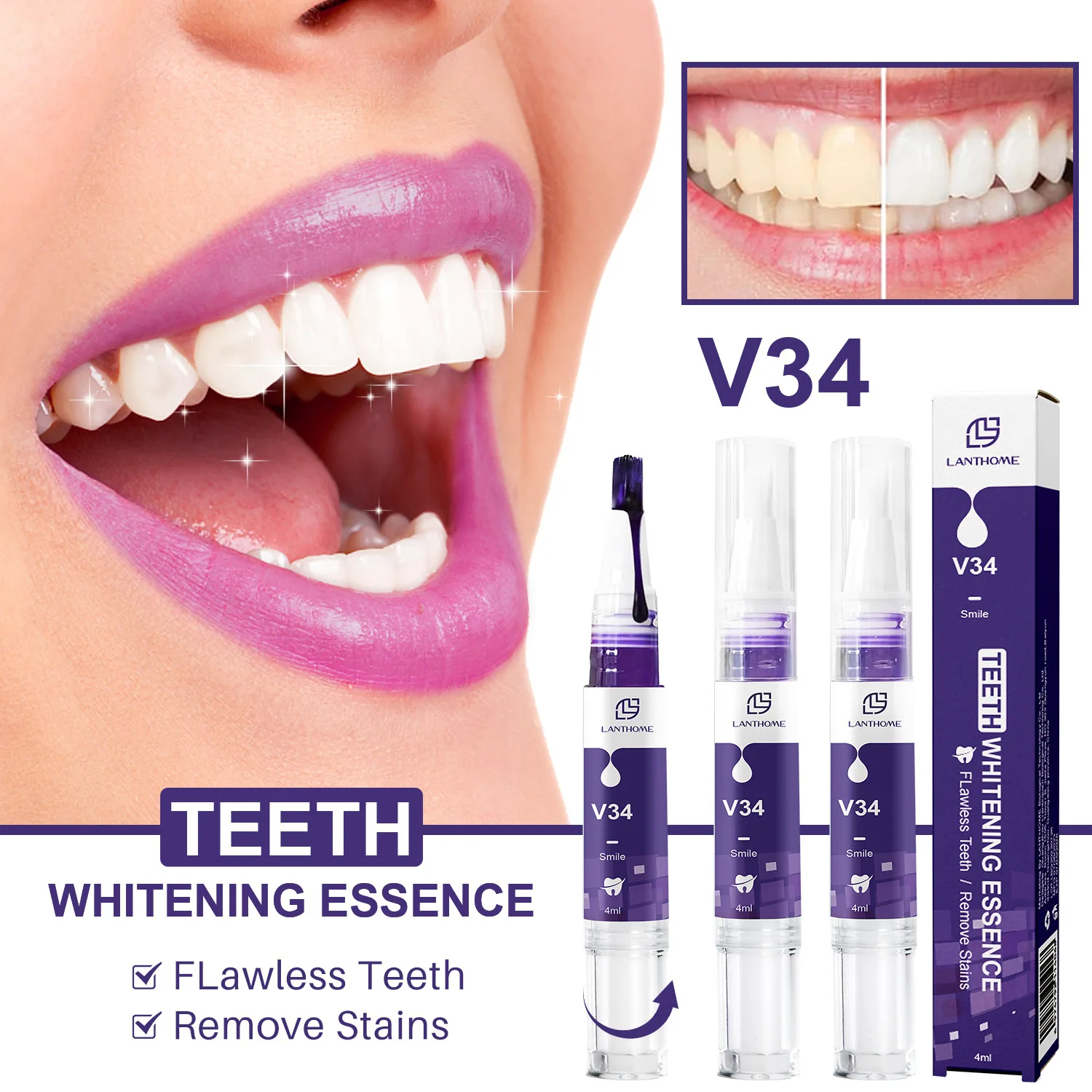 V34 Teeth Whitening Toothpaste Pen Remove Plaque Stains Cleaning Oral Hygiene Bleaching Dental Tools Fresh Breath Tooth Care
