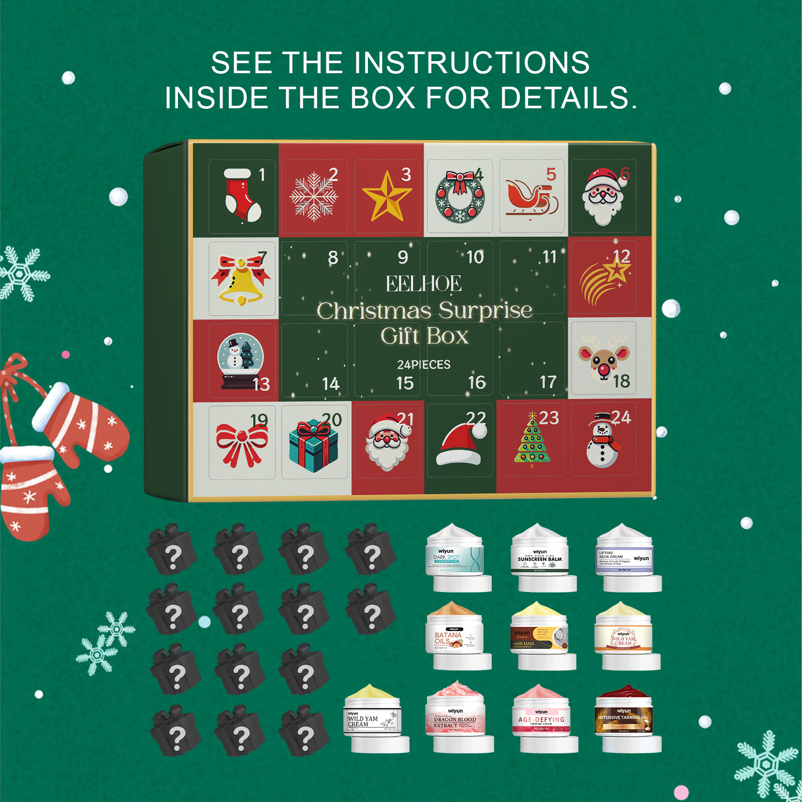 Christmas Advent Calendar Makeup Set 24 Days Countdown Calendar Beauty Face Skin Care Products Holiday Surprise Blind Box Birthday Xmas Gift Women Girls