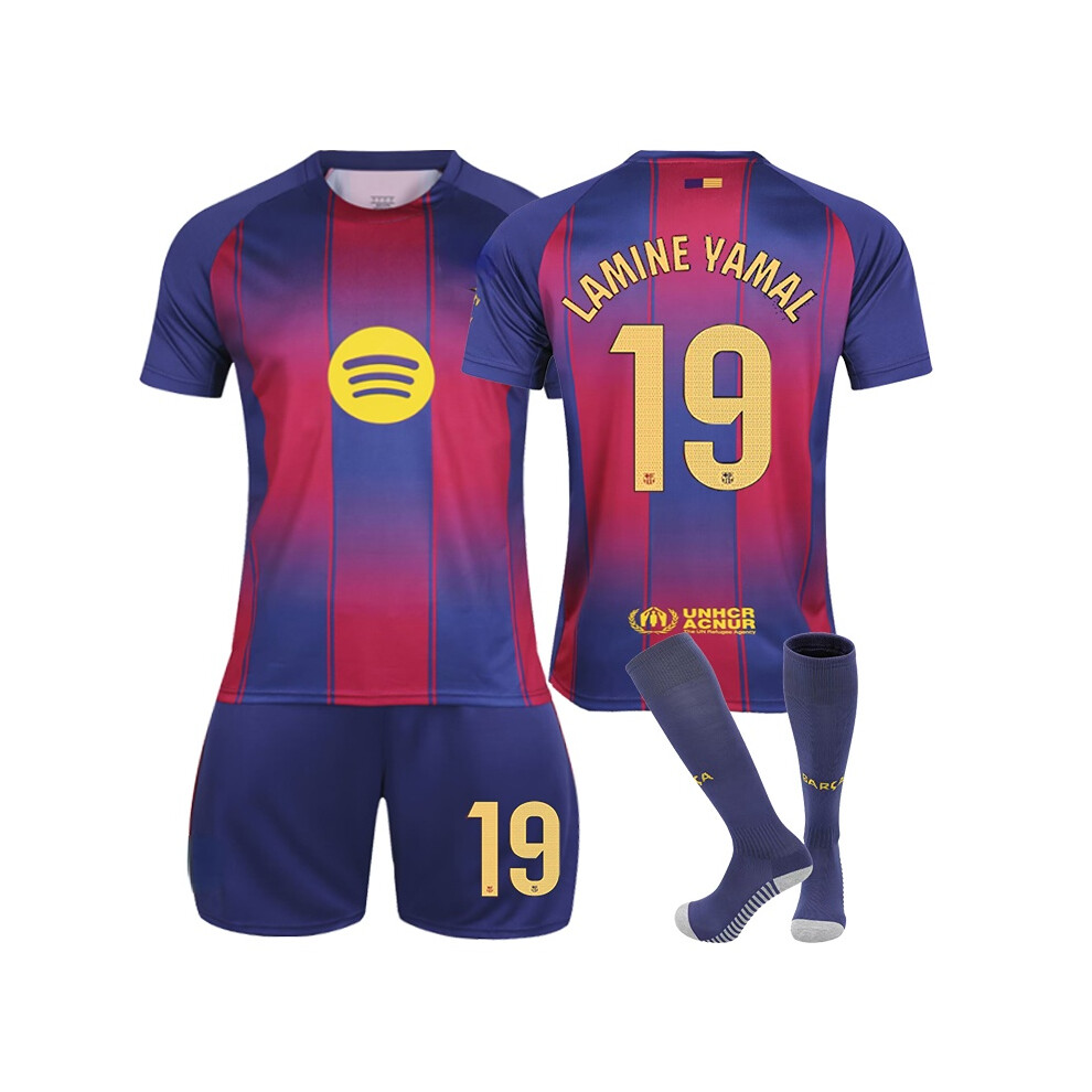 (Kids 16) 2526 Barca Home Football Activewear Print No.19 Lamine Yamal Fans Training Soccer Jerseys Set