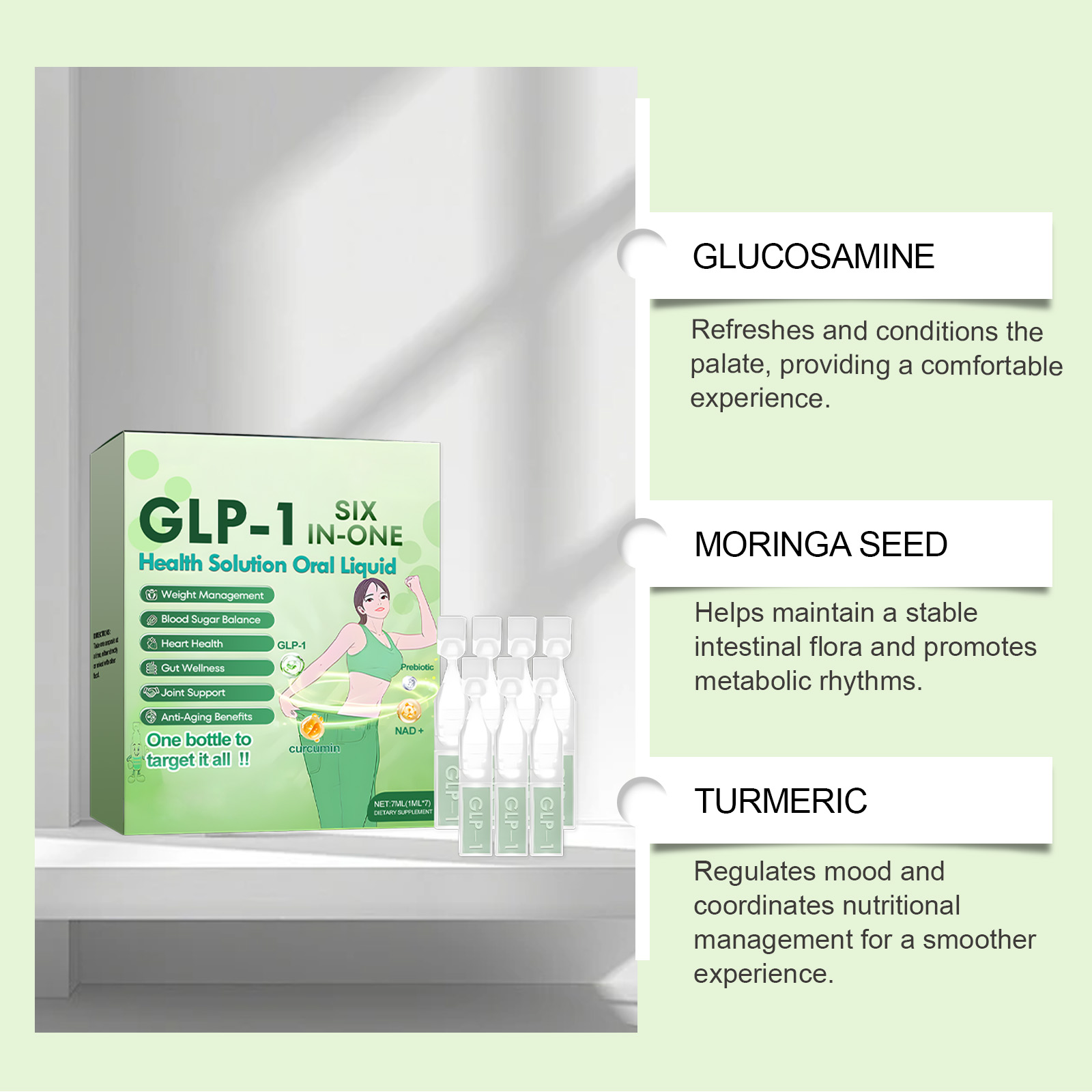 GLP-1 SIX IN-ONE Health Solution Oral Liquld Gentle Nourishing Formula for Daily Vitality & Lightweight Body 