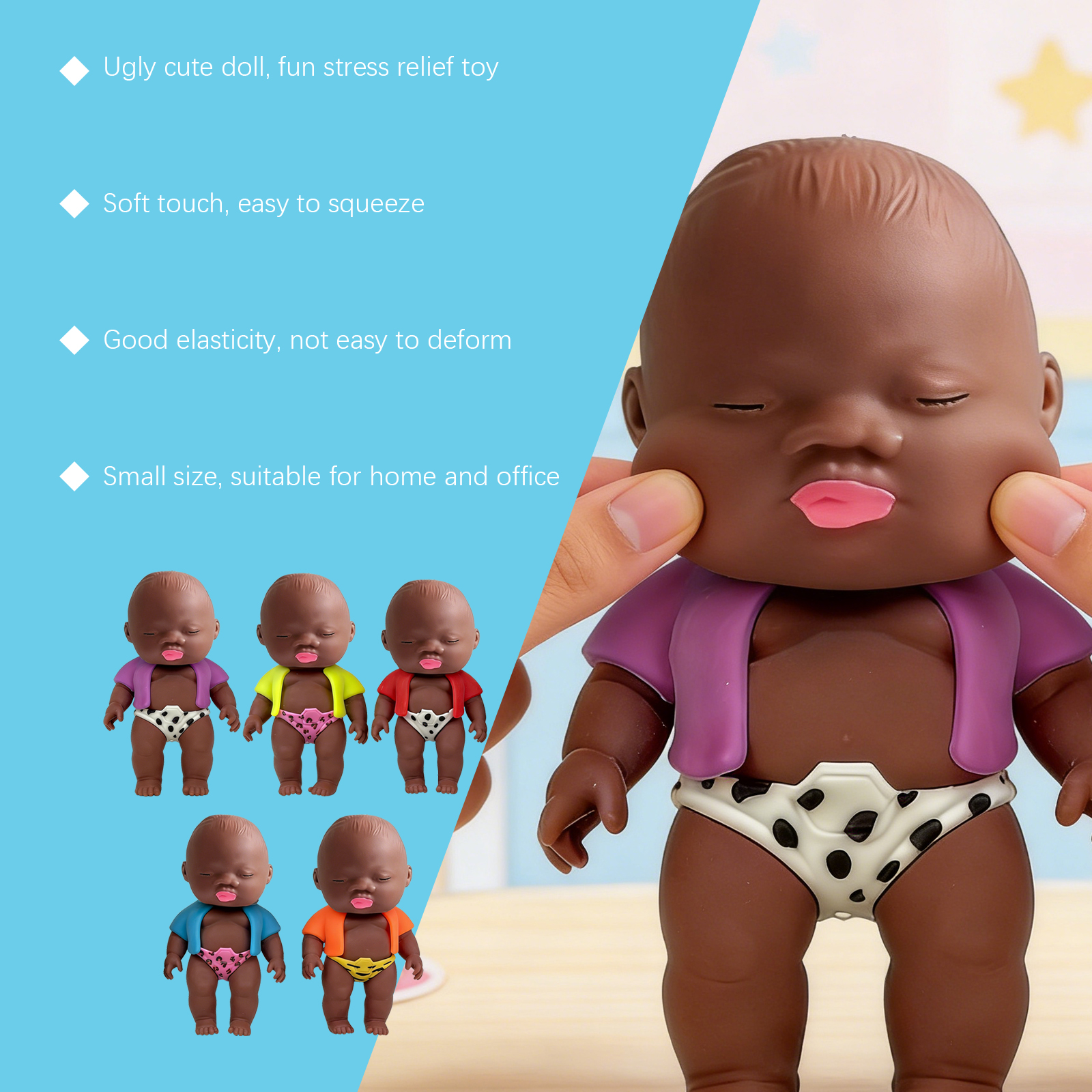 (Orange) Funny African Style Black Doll Squishy Toy Slow Rebound Pinch Face Toy Anti Anxiety Stress Relief Decompression Toy Gift ﻿