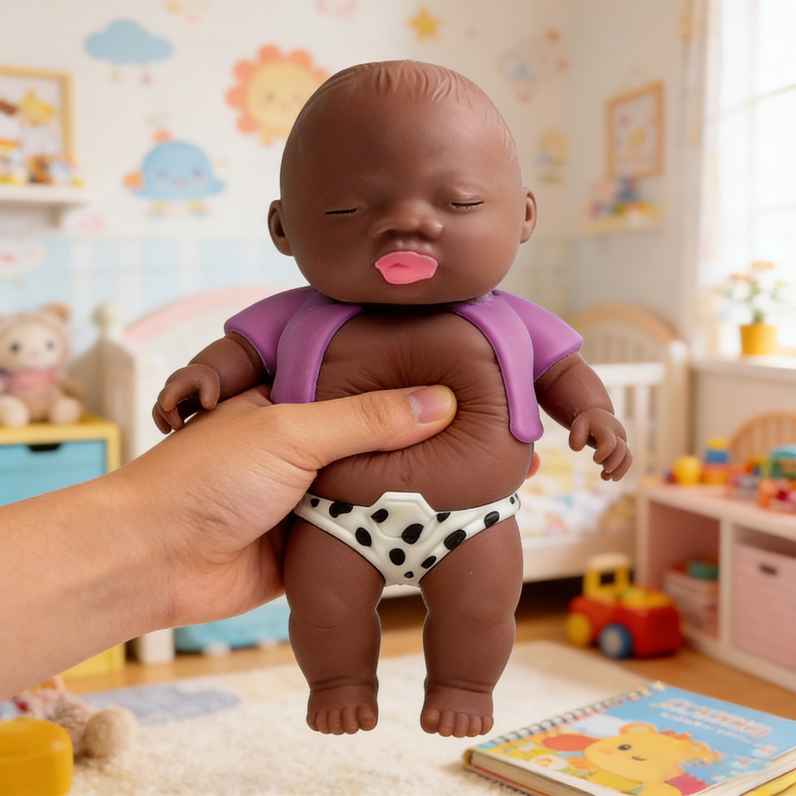 (Orange) Funny African Style Black Doll Squishy Toy Slow Rebound Pinch Face Toy Anti Anxiety Stress Relief Decompression Toy Gift ﻿