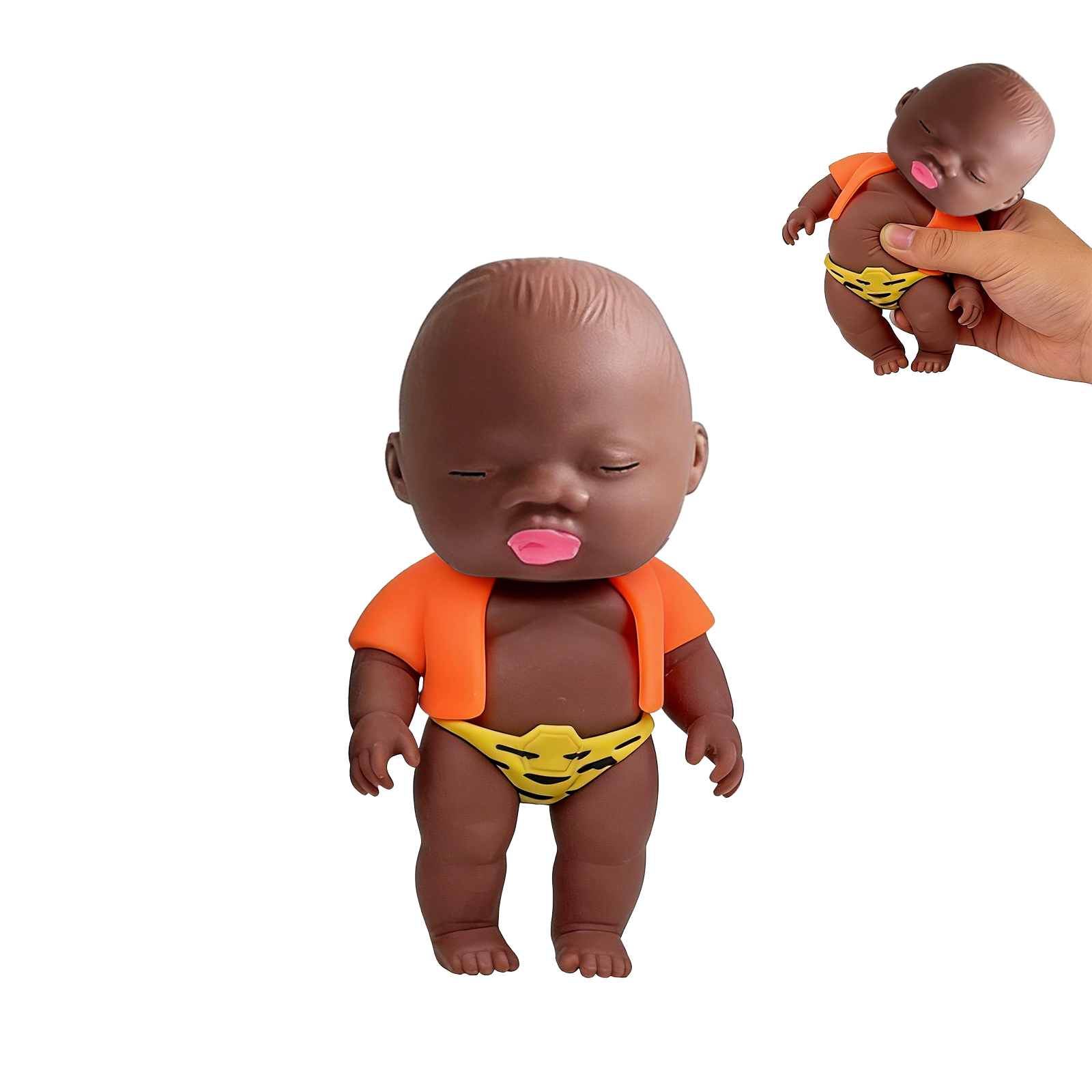 (Orange) Funny African Style Black Doll Squishy Toy Slow Rebound Pinch Face Toy Anti Anxiety Stress Relief Decompression Toy Gift ﻿