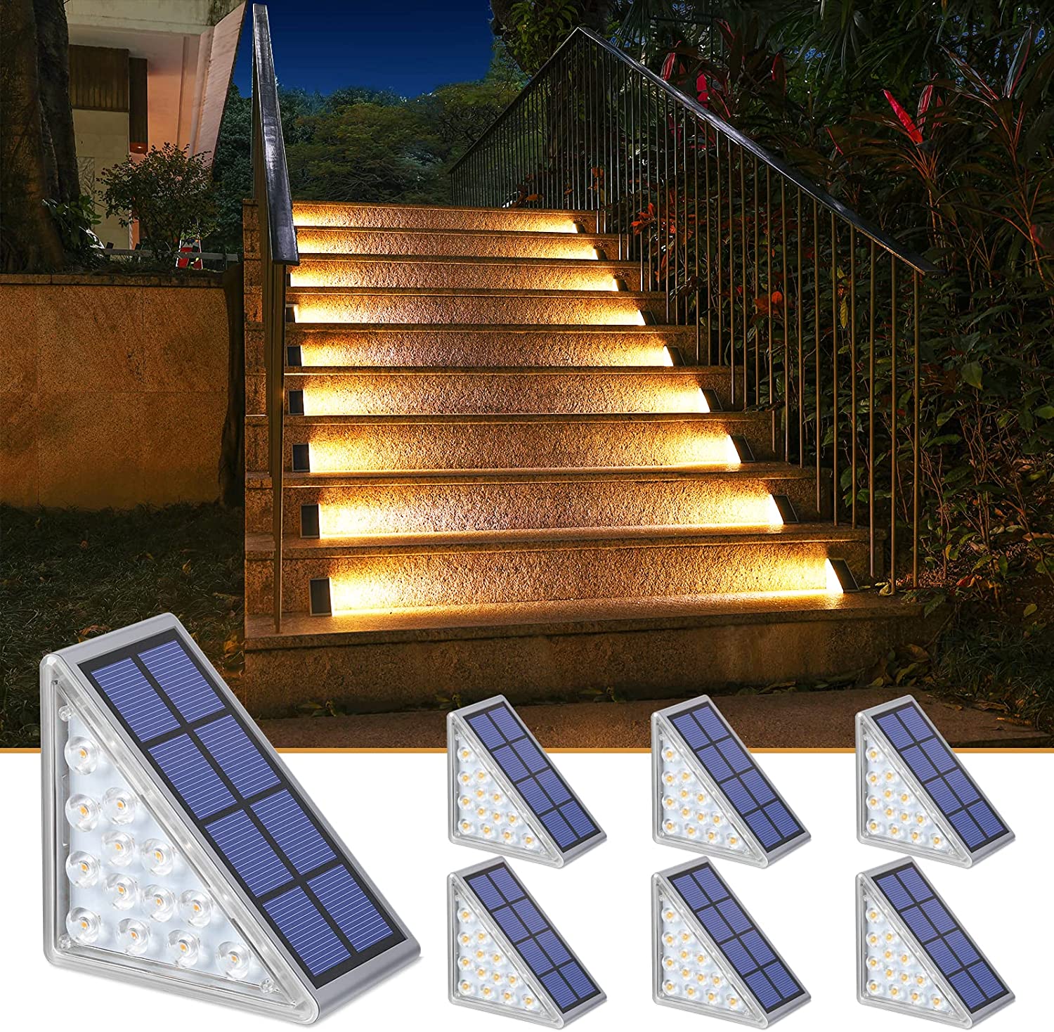 (2 PCS)  LED Step Lamp Stair Light Outdoor IP67 Waterproof Solar Light With Lens Anti-theft Design Decor Lighting For Garden Deck Path