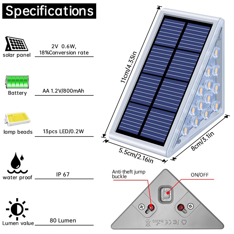 (2 PCS)  LED Step Lamp Stair Light Outdoor IP67 Waterproof Solar Light With Lens Anti-theft Design Decor Lighting For Garden Deck Path