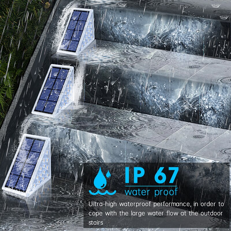 (2 PCS)  LED Step Lamp Stair Light Outdoor IP67 Waterproof Solar Light With Lens Anti-theft Design Decor Lighting For Garden Deck Path