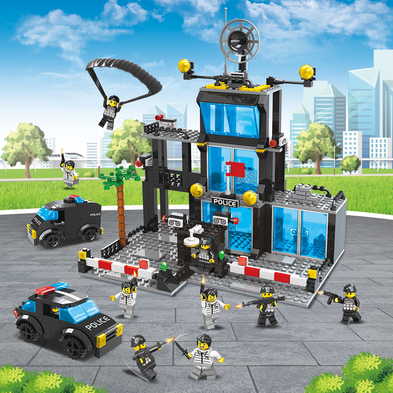(Black B) Kids Toys Police And Fire Plastic Building Blocks Birthday Christmas Gifts