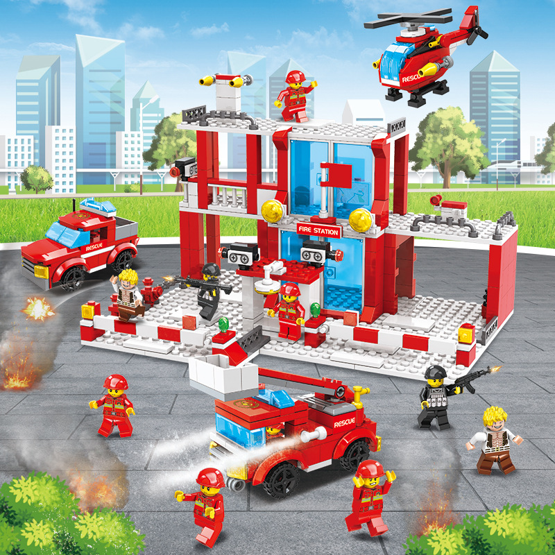 (Black B) Kids Toys Police And Fire Plastic Building Blocks Birthday Christmas Gifts