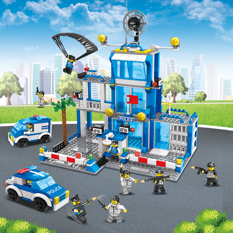 (Black B) Kids Toys Police And Fire Plastic Building Blocks Birthday Christmas Gifts