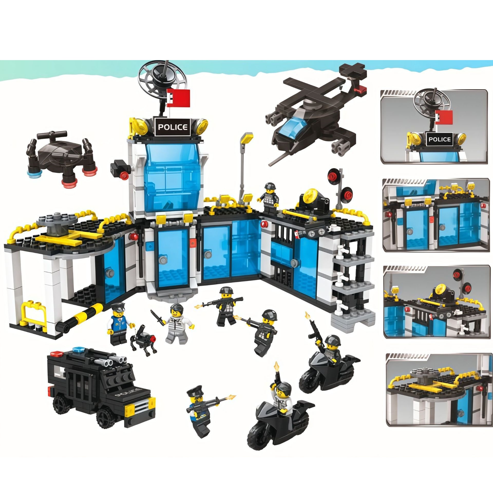 (Black B) Kids Toys Police And Fire Plastic Building Blocks Birthday Christmas Gifts