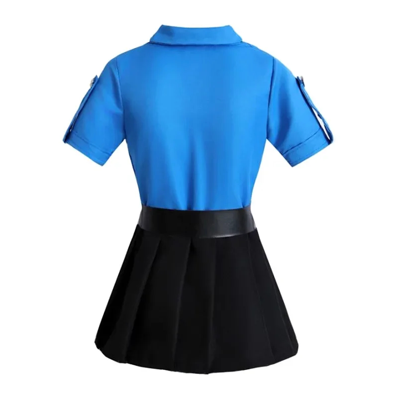 (140CM) Girl Police Costume Blue Officer Uniform Halloween Dress Up Cosplay Outfit with Accessories Campus Festival Costumes Play House