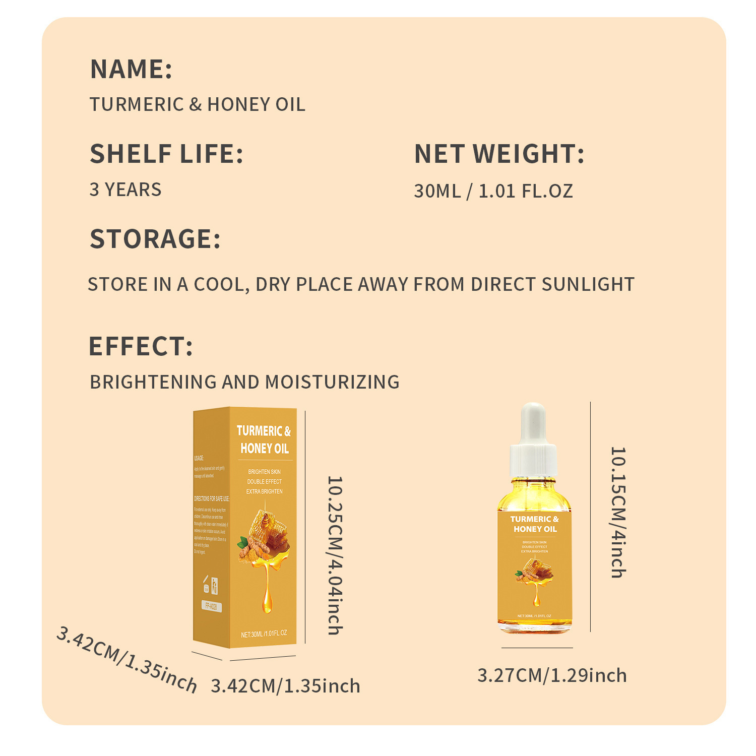 Turmeric Honey Essential Oil Nourishing Moisturizing For Glowing Skin Daily Face And Body Care Treatment 30ml