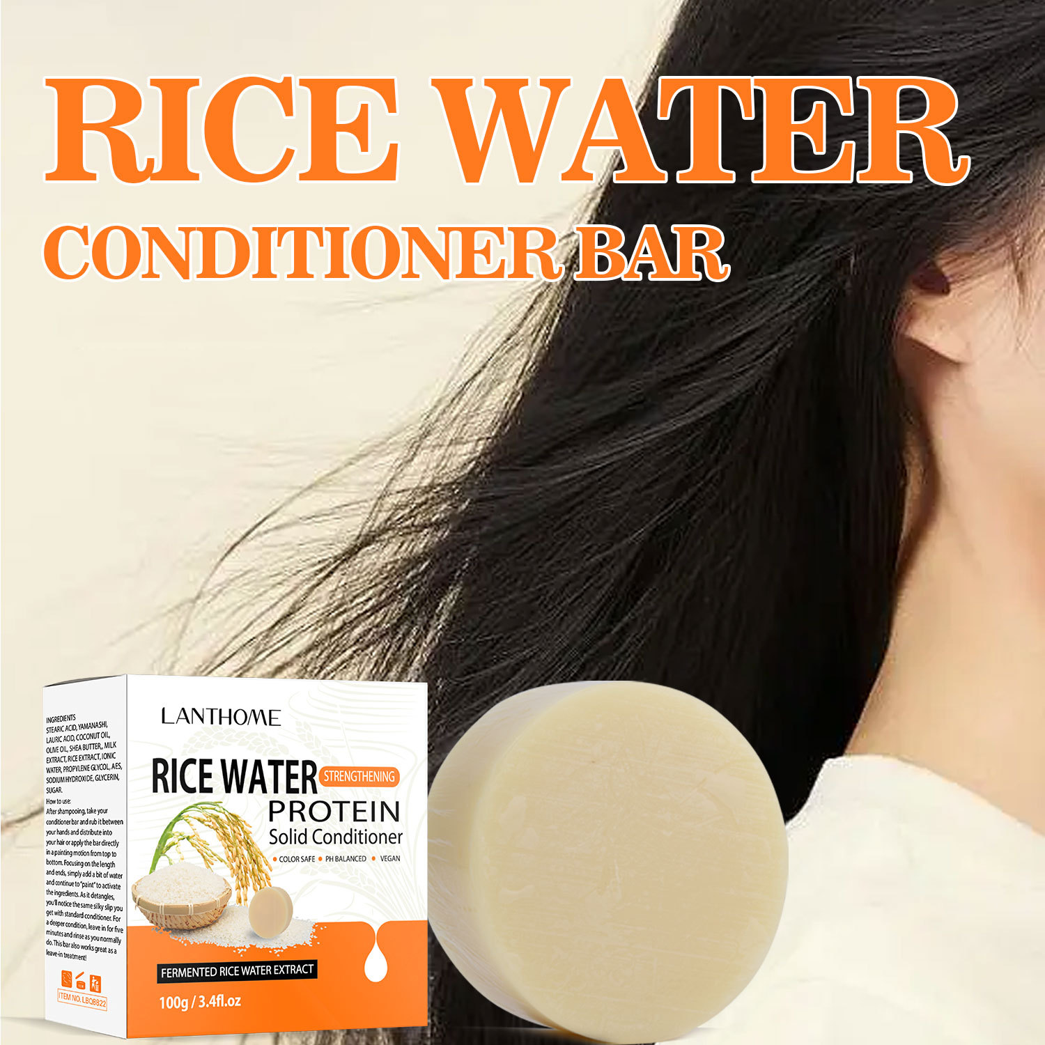 Rice Water Conditioner Bar Nourishing Smoothing For Dry Damaged Hair Daily Scalp And Strand Care
