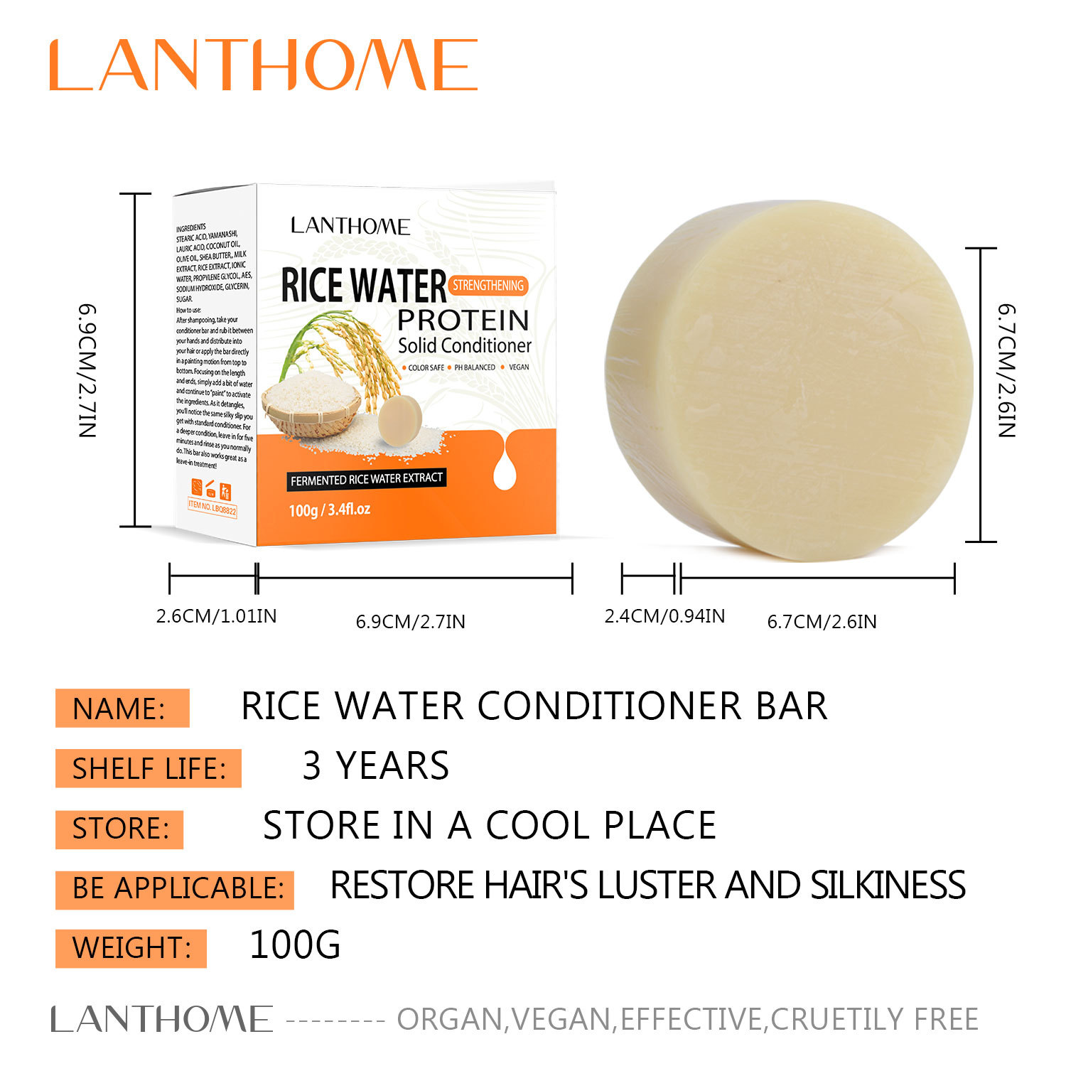 Rice Water Conditioner Bar Nourishing Smoothing For Dry Damaged Hair Daily Scalp And Strand Care