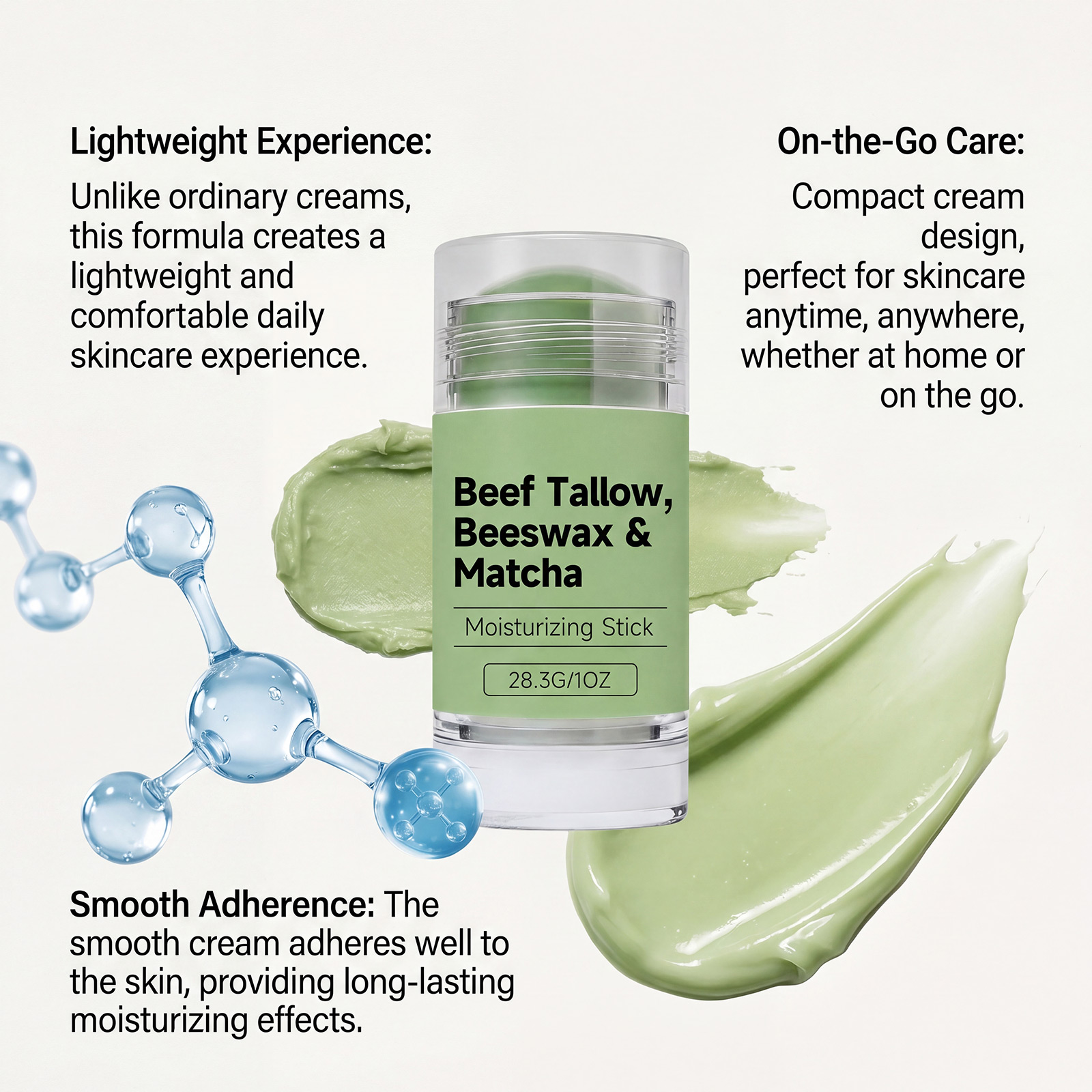 Shea Butter Matcha Moisturizing Stick Light Texture Soft Hydrating Comfort Fresh Water Skin Body Portable Care