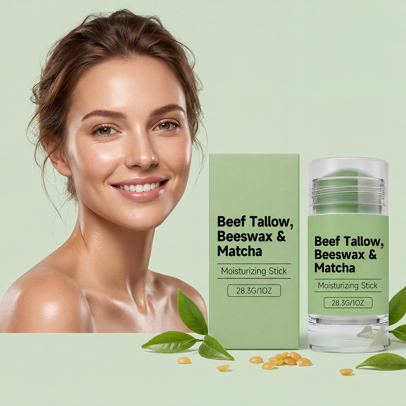 Shea Butter Matcha Moisturizing Stick Light Texture Soft Hydrating Comfort Fresh Water Skin Body Portable Care
