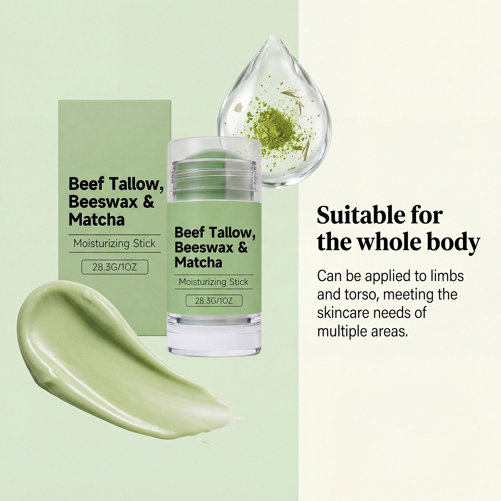 Shea Butter Matcha Moisturizing Stick Light Texture Soft Hydrating Comfort Fresh Water Skin Body Portable Care