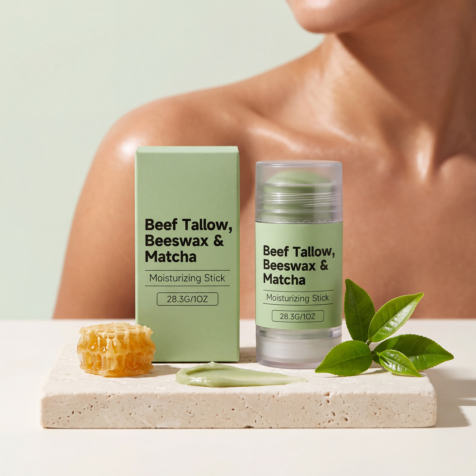 Shea Butter Matcha Moisturizing Stick Light Texture Soft Hydrating Comfort Fresh Water Skin Body Portable Care