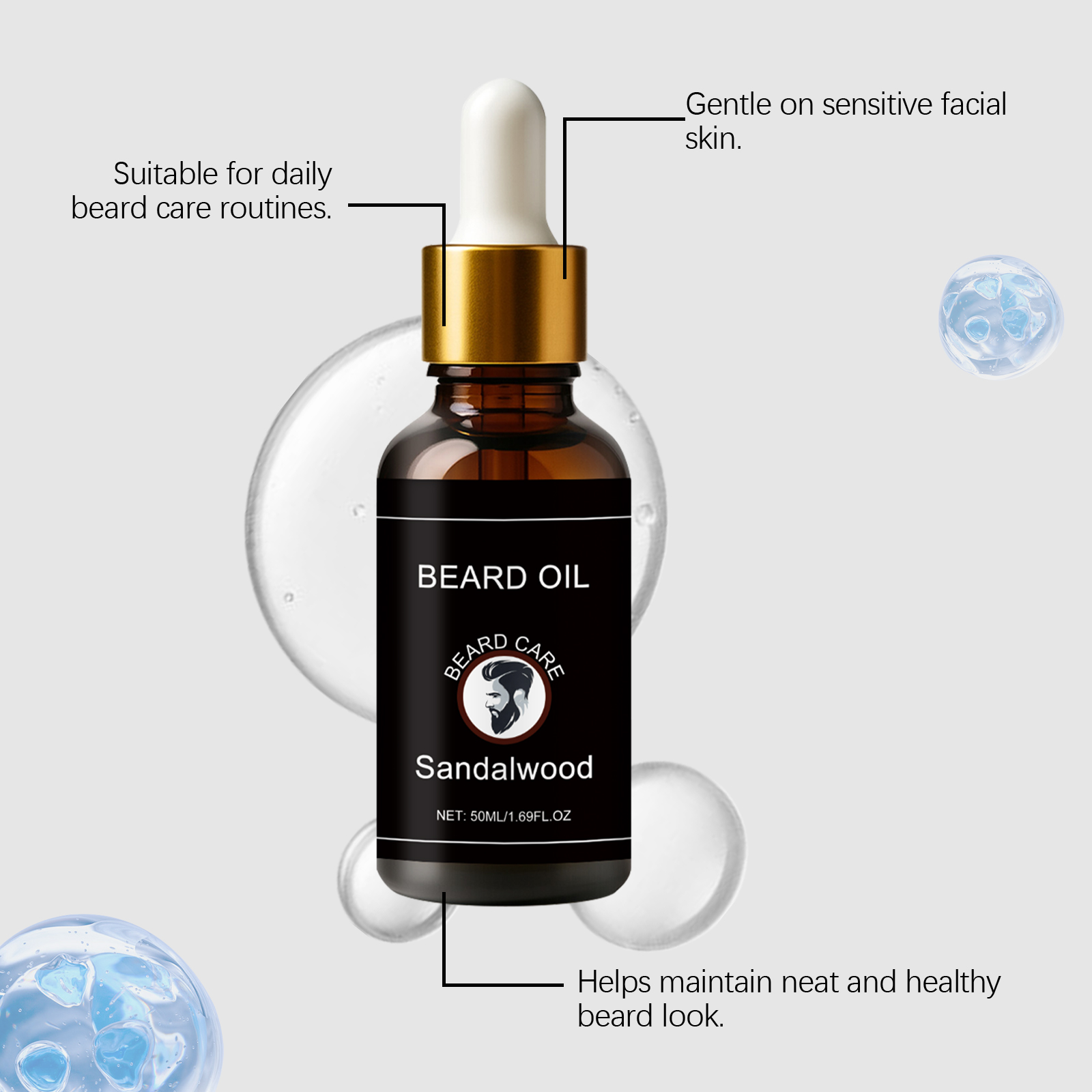 Beard Care Essential Oil Daily Moisturizing Soften Frizzy Hydrating Refreshing Non Greasy Gentle Maintain Facial Hair