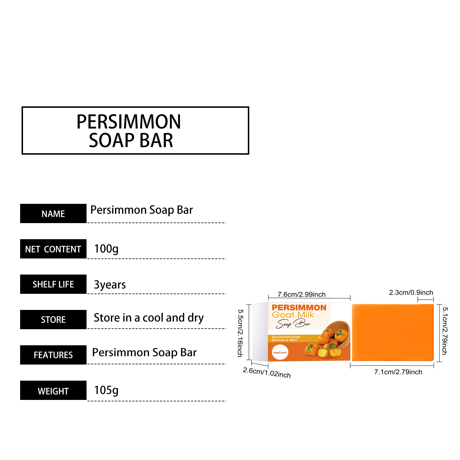 Deodorizing Persimmon Soap Daily Mild Clean Body Skin Refreshing Odor Removing Silky Moist Dense Foam