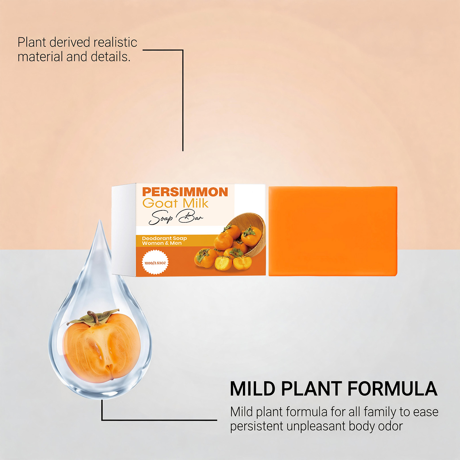 Deodorizing Persimmon Soap Daily Mild Clean Body Skin Refreshing Odor Removing Silky Moist Dense Foam