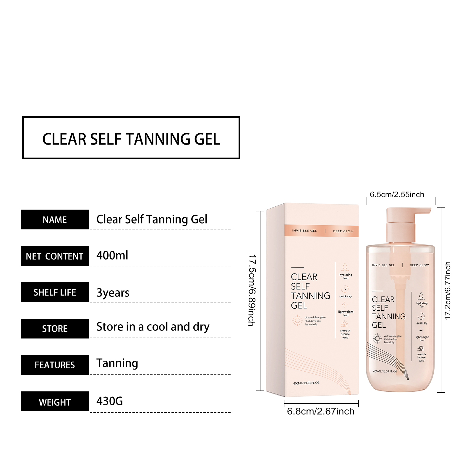 Clear No Trace Tanning Gel Hydrating Moisturizing Light Transparent Non Sticky Shiny Skin For Whole Body