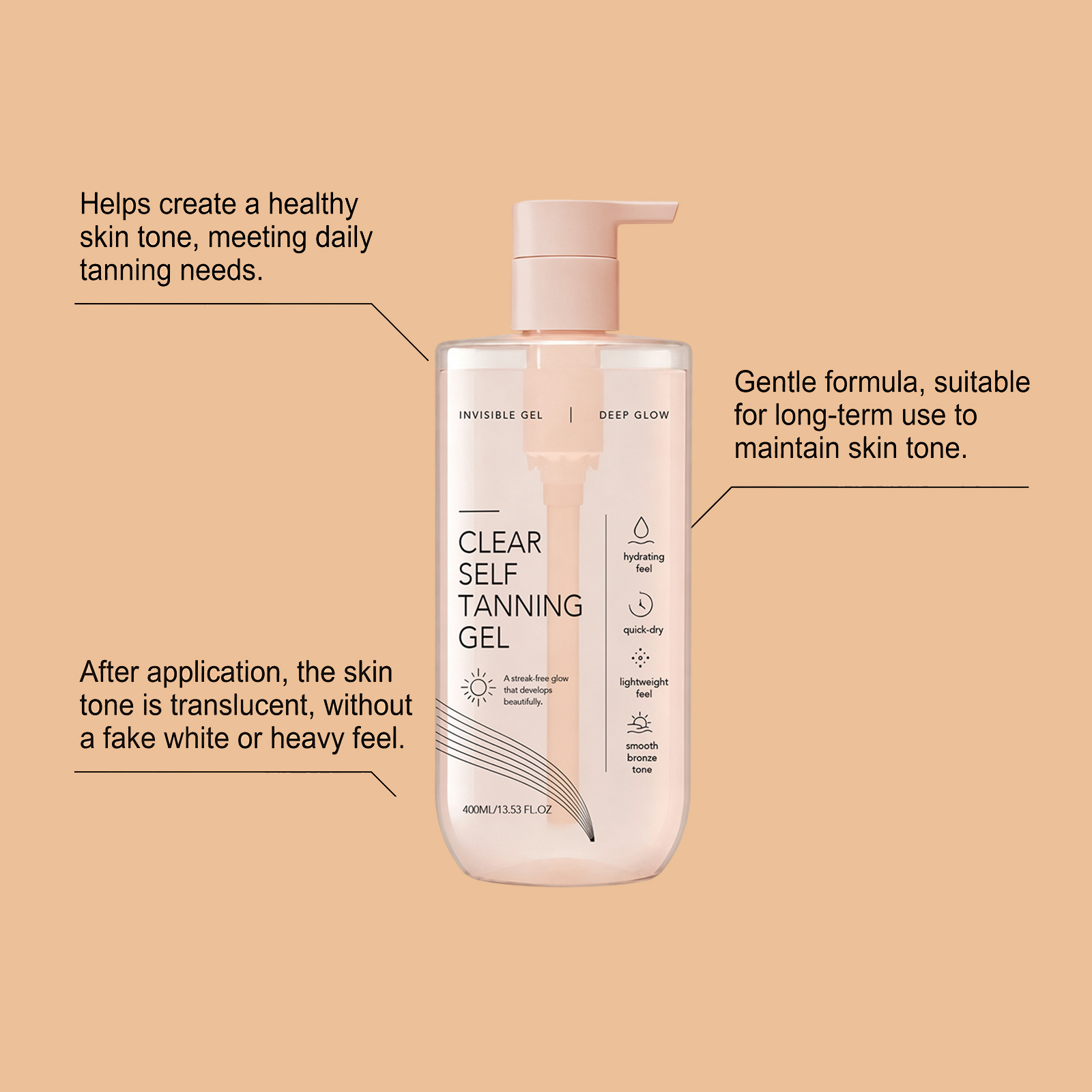 Clear No Trace Tanning Gel Hydrating Moisturizing Light Transparent Non Sticky Shiny Skin For Whole Body