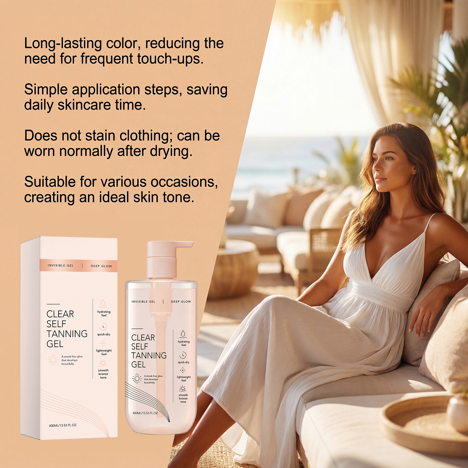 Clear No Trace Tanning Gel Hydrating Moisturizing Light Transparent Non Sticky Shiny Skin For Whole Body