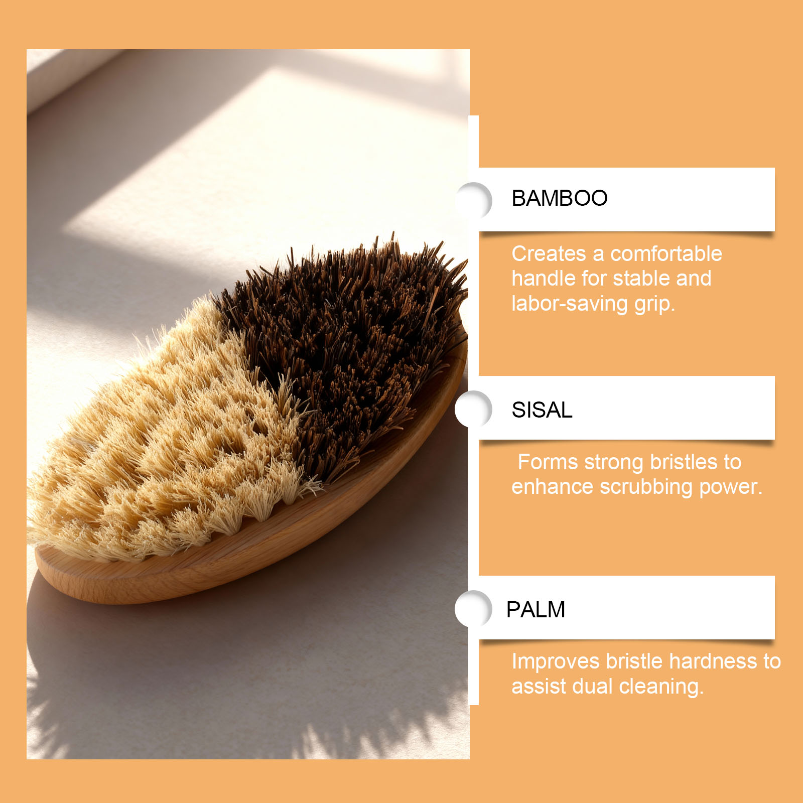 Bamboo Vegetable Cleaning Brush Soft Bristles Remove Vegetable Residues Stains Dirt Impurities