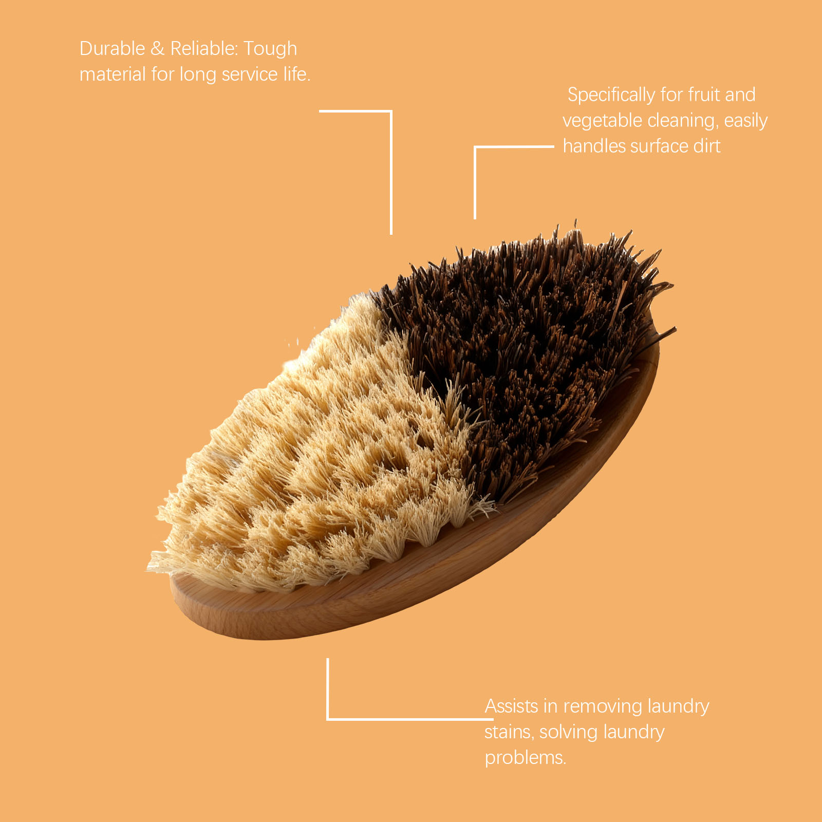 Bamboo Vegetable Cleaning Brush Soft Bristles Remove Vegetable Residues Stains Dirt Impurities