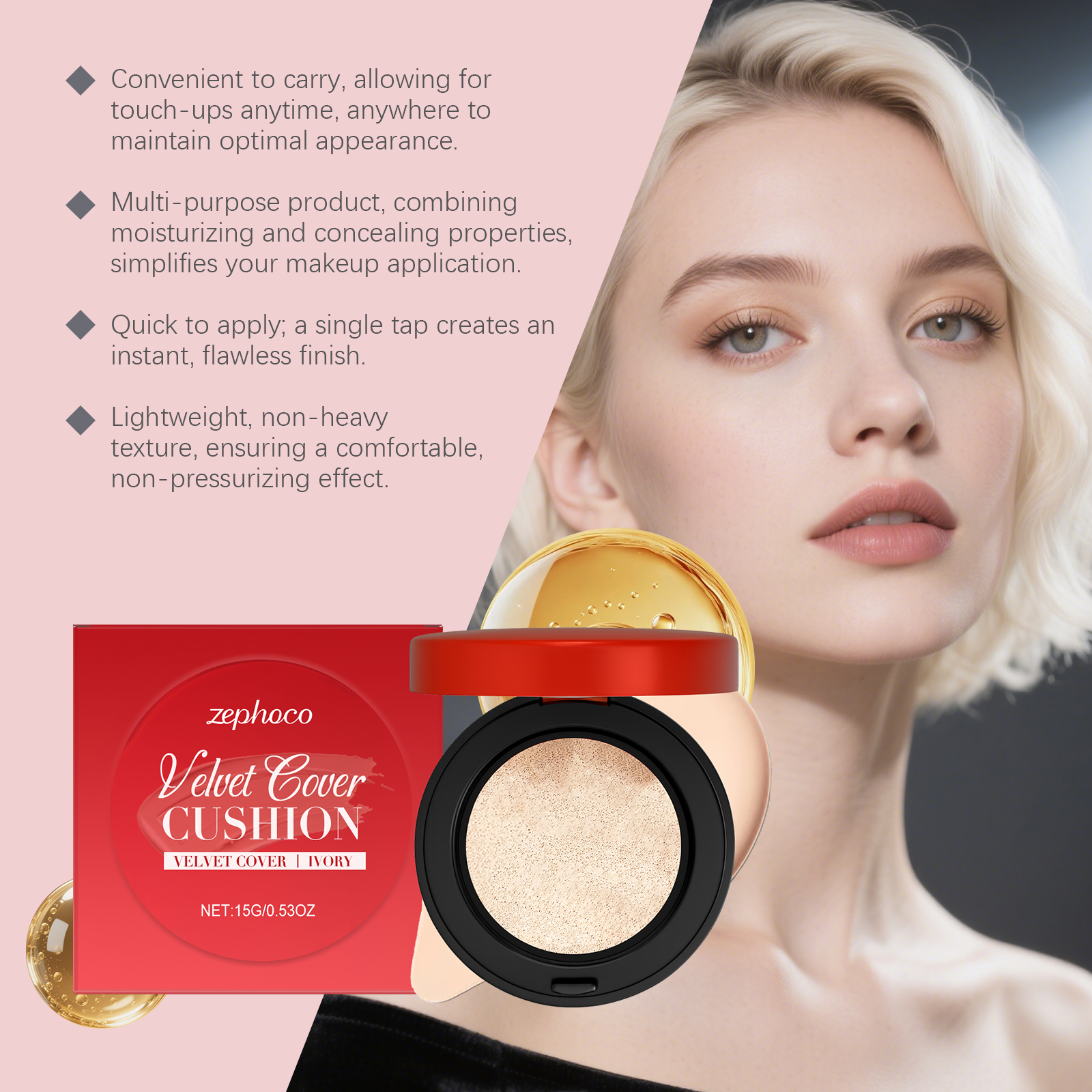 (Ivory White) Moisturizing Concealer Cushion With Fine Texture Creates Hydrated Light Sheer Makeup Look For Daily Facial Beauty Care