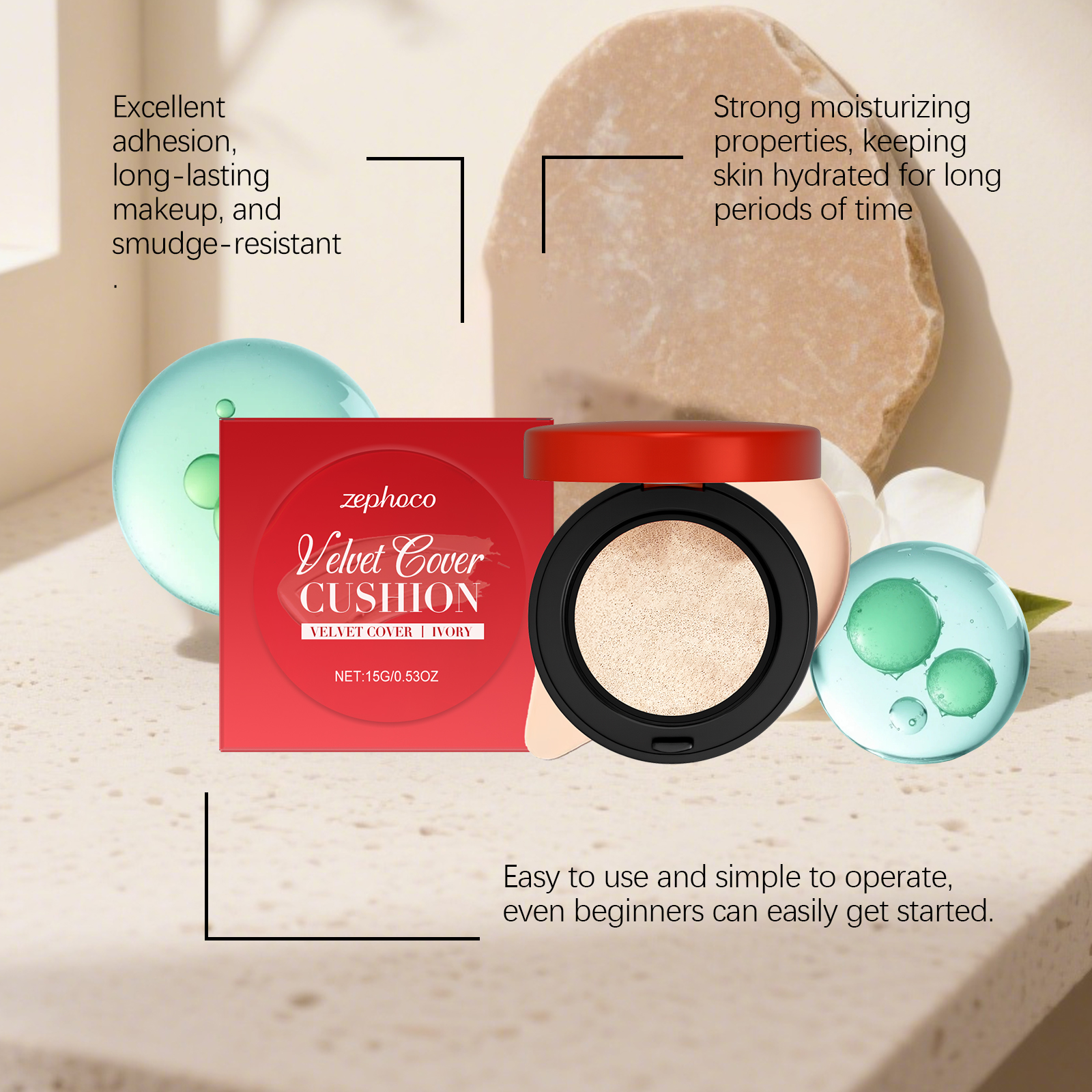 (Ivory White) Moisturizing Concealer Cushion With Fine Texture Creates Hydrated Light Sheer Makeup Look For Daily Facial Beauty Care