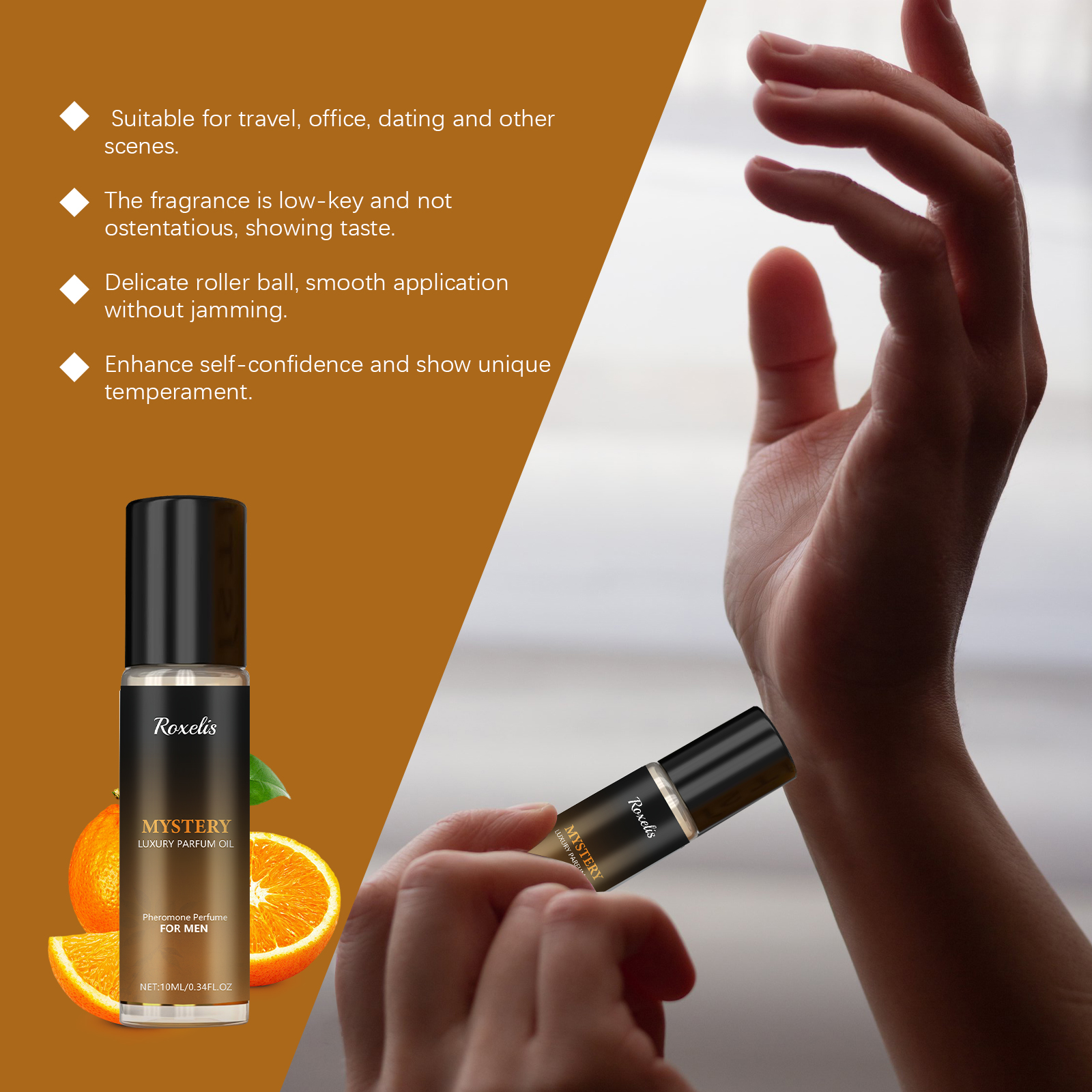 Men Roll On Cologne Sandalwood Woody Scent Fresh Pleasant Natural Aroma Radiate Charm Portable Perfume