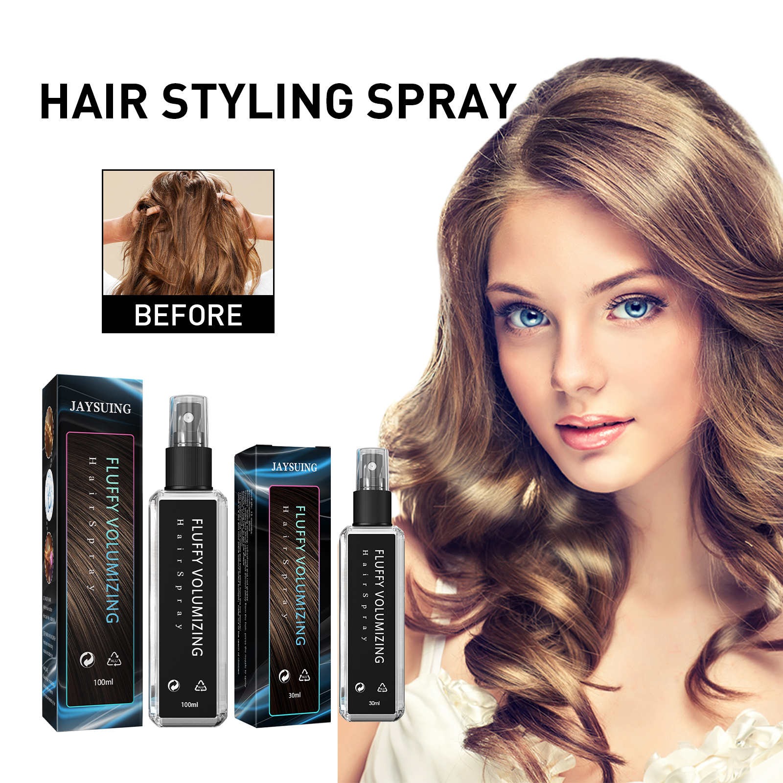 Hair Styling Spray Long Lasting Hold Volumizing Moisturizing Fresh Scent For Daily Hair Styling 30ml