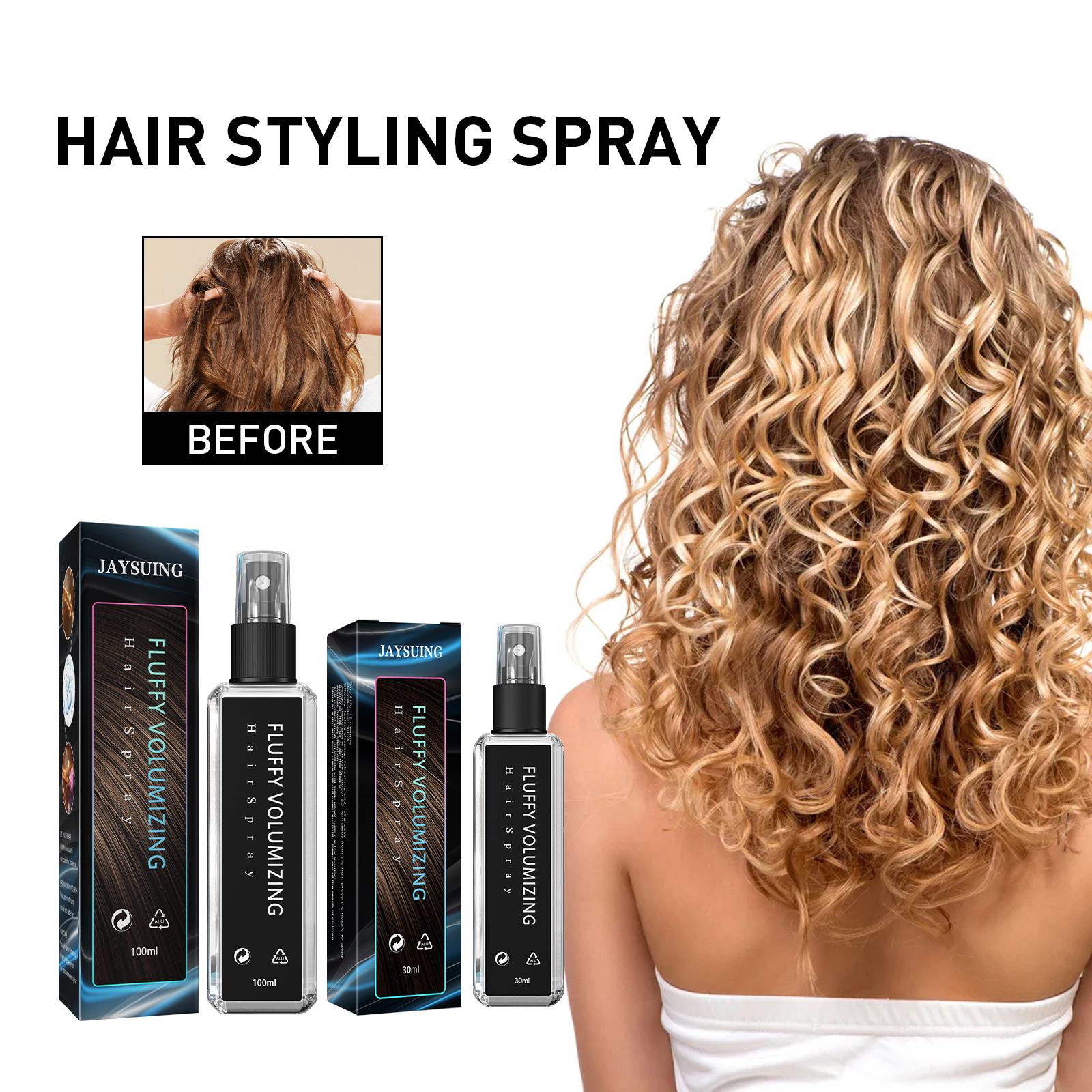 Hair Styling Spray Long Lasting Hold Volumizing Moisturizing Fresh Scent For Daily Hair Styling 30ml