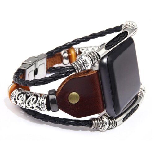 Vintage Watch Strap Bracelet Hollow Textured Strap Fits Apple Watch Series-Brown-38/40mm