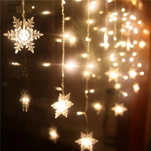 Christmas Curtain Fairy Lights 350cm 96 LEDs 8 Modes Flashing Snowflakes Lights Window Xmas Wedding Party Decoration Home Garden Bedroom Indoor Decor