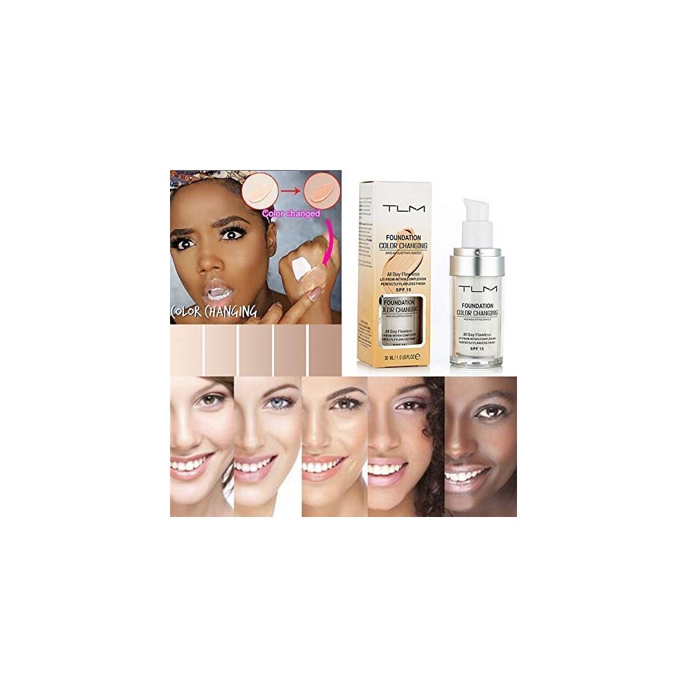 TLM Flawless Colour Changing Warm Skin Tone Foundation Concealer Cover Cream Moisturizing Foundation Makeup Naturally Blends Long Lasting for Face Makeup Waterproof Poreless Liquid Foundation 2 Pcs
