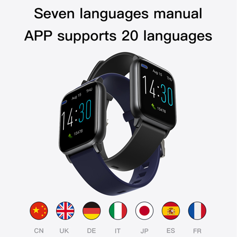 (Blue) Smart Watch Women Men Blood Pressure Heart Rate Health Watch Thermometer Step Waterproof Sports Smartwatch