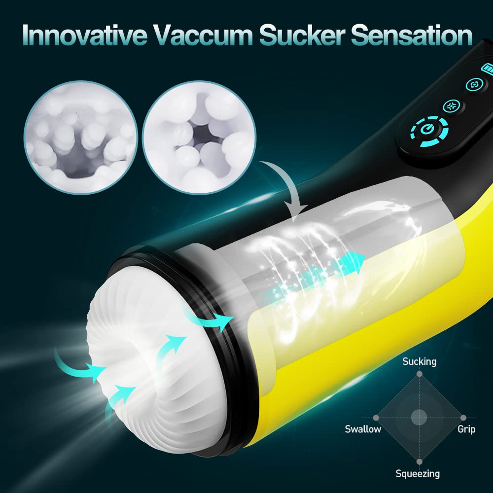 Automatic Male Masturbator Cup Electric Sex Toys for Mens UK Pocket Pussy for Penis Stimulation Realistic Blowjob Vibrator Massager with 7 Vibration and Suction Modes Sexy Lady Moaning Intelligence Heating One-Click Climax Design