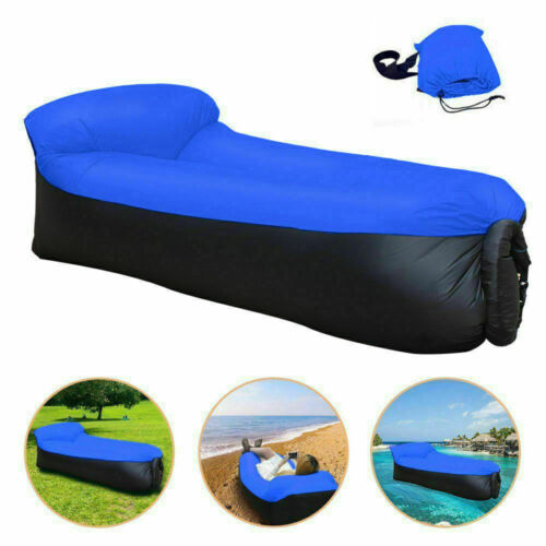(Black and Gray) Fast Outdoor Inflatable Air Sofa Bed Lounger Sofa Lazy Sack Hangout Camping Beach Bag Hiking Chair No Need Air Pump