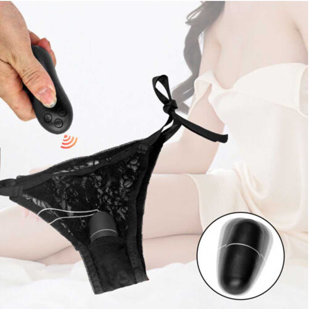 (Black) Women Wearable Wireless Briefs Vibrator Remote Control Panty Knicker Lace Sexy Vibrating Panties with an Insertable Vaginal Plug and Vibro-bullet
