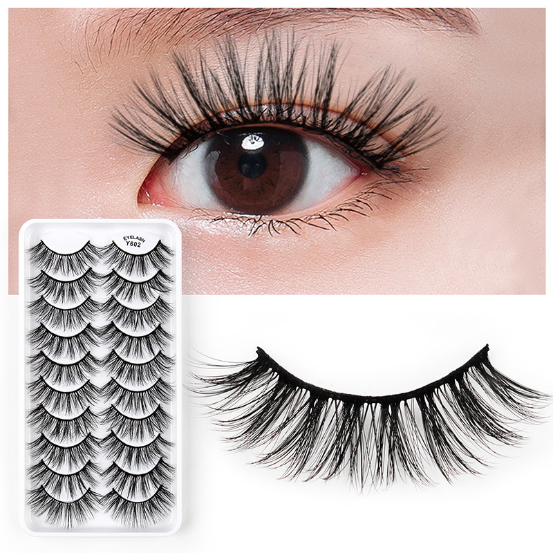 (Y600) False Eyelashes Thick Natural Fake Eye Lashes Set Cat-eyes 3D Fluffy Eyelashes Extension Dense Extensions Beauty Tools Makeup Supplies For Women 10 Pairs