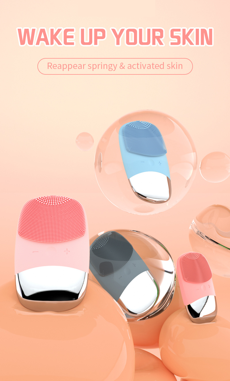 (Blue) Facial Cleansing Brush Deep Cleaning Cleanser Silicone Face Scrubber Electric Facial Massager Waterproof Exfoliating