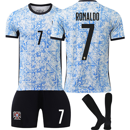 Ronaldo Football Kit for Kids 2024 2025 Portugal Jerseys Football Kits No.7 Soccer Jerseys Away Football Training Set T-shirts Shorts and Socks