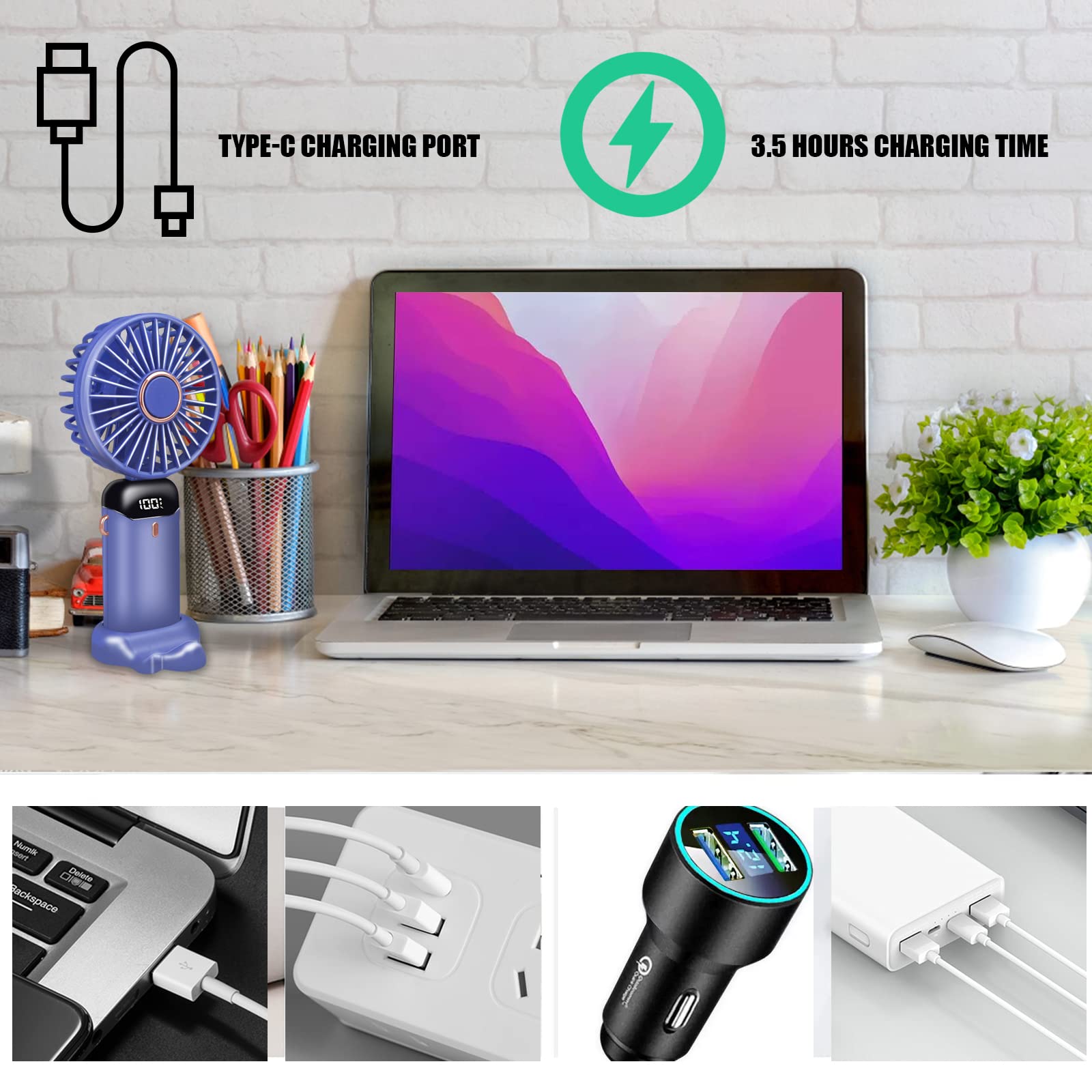 USB Rechargeable Fans Hand Held Fan,Portable Handheld Desktop Fans with LED Display for Home Office Bedroom Outdoor Travel