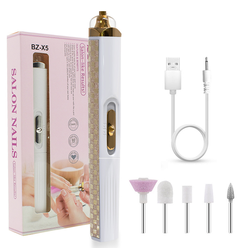 (Pink) 5 in 1 USB Rechargeable Nail Care Set Electric Nail Polisher Grinder