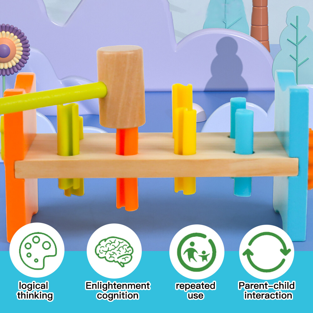 Montessori Wooden Hammering Toy - Develop Fine Motor Skills & Color Cognition and Hand-eye Coordination for Kids 3 Years Old